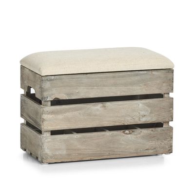 Zeller, drewniana pufa z siedziskiem + schowek na butelki, 30 l, 2w1