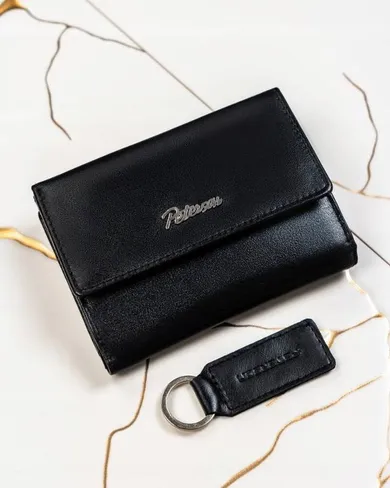 Zestaw: Portfel, Brelok, czarny, skórzany, RFID, Peterson
