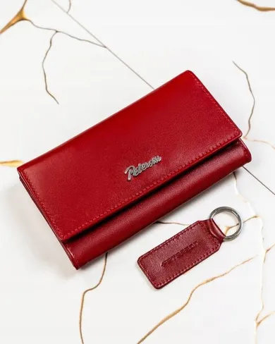 Zestaw: Portfel, Brelok, czerwony, skórzany, RFID, Peterson