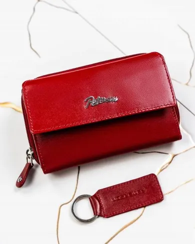 Zestaw: Portfel, Brelok, czerwony, skórzany, RFID, Peterson