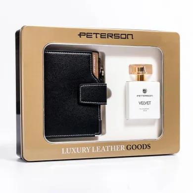 Zestaw prezentowy: Portfel, skóra ekologiczna, Woda perfumowana, Velvet, Peterson