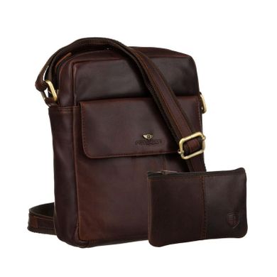 Zestaw, Torba listonoszka, Etui na klucze, brązowy, skórzany, Peterson