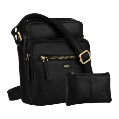 Zestaw, Torba listonoszka, Etui na klucze, czarny, skórzany, Peterson