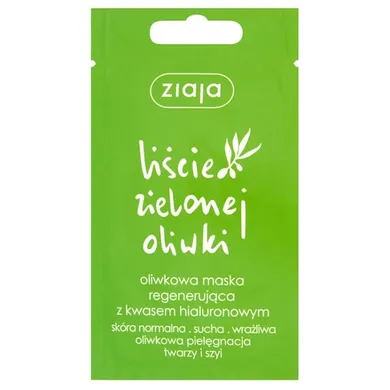 Ziaja, Liście Zielonej Oliwki, oliwkowa maska regenerująca z kwasem hialuronowym, 7 ml