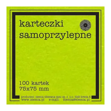 Ziemia Obiecana, karteczki samoprzylepne, fluo, 100 kartek, 75-75 mm, zieleń