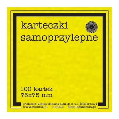 Ziemia Obiecana, karteczki samoprzylepne, fluo, 100 kartek, 75-75 mm, żółte