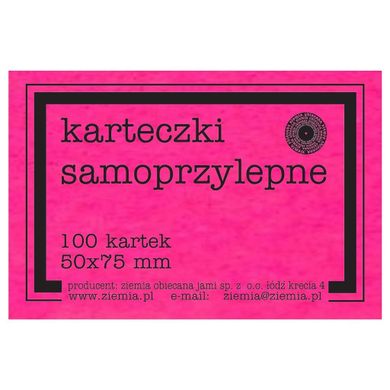 Ziemia Obiecana, karteczki samoprzylepne, fluo, 100 kartek, różowe, 50-75mm