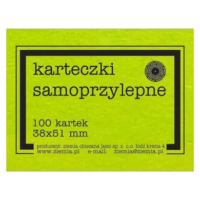 Ziemia Obiecana, karteczki samoprzylepne, fluo, 100 kartek, zielone, 38-51mm
