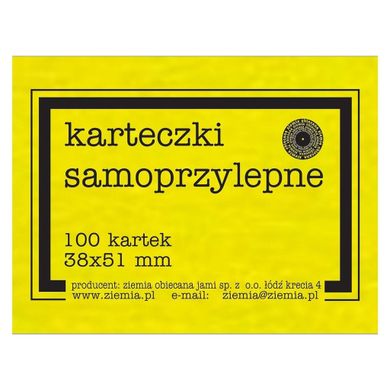 Ziemia Obiecana, karteczki samoprzylepne, fluo, 100 kartek, żółte, 38-51mm