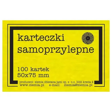 Ziemia Obiecana, karteczki samoprzylepne, fluo, 100 kartek, żółte, 50-75mm