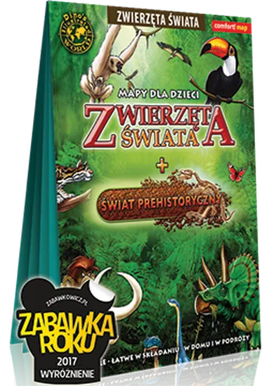 Zwierzęta świata + Świat prehistoryczny. Mapy dla dzieci. Laminowana mapa XXL