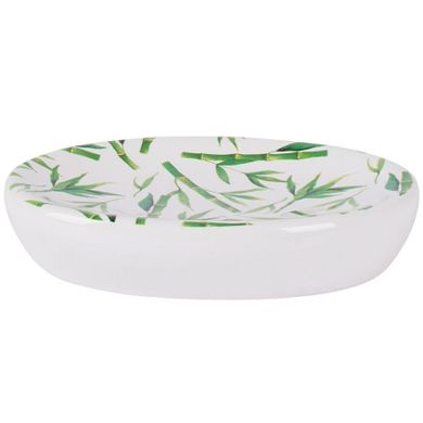 Bathroom Solutions, zestaw łazienkowy ceramiczny, biały dekor bambus, 4 elementy