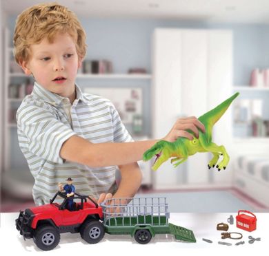 Boley, pojazd z przyczepą i figurką dinozaura