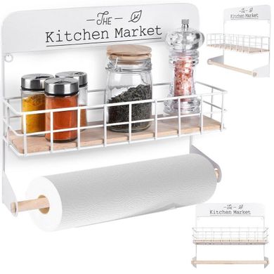 Excellent Houseware, wieszak na ręcznik papierowy z półką, metalowy biały