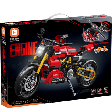 Forange, czerwony motocykl 2w1, klocki konstrukcyjne, 545 elementów