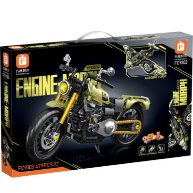 Forange, motocykl chopper, khaki, 2w1, klocki konstrukcyjne, 479 elementów
