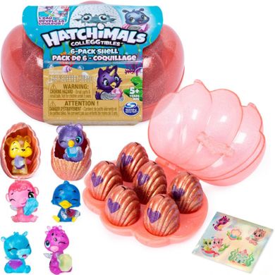 Hatchimals, jajeczka w kształcie muszelek, muszelka różowa, 6 szt.