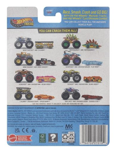 Hot Wheels, Monster Trucks, 5 Alarm + autko Hot Wheels, dwupak, 1:64, JCG37
