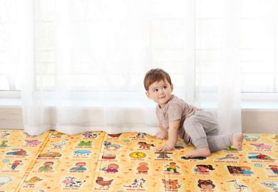 Humbi, dwustronna mata edukacyjna z pianki XPE, onomatopeje zwierząt, polski alfabet, 120-180 cm