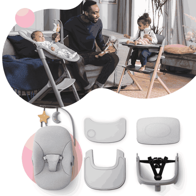 Kinderkraft, Igee, krzesełko do karmienia, Wood + bujaczek Calmee Grey