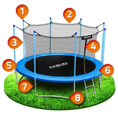 Neo-Sport, trampolina ogrodowa, z siatką wewnętrzną i drabinką, 13ft/404 cm