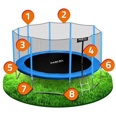 Neo-Sport, trampolina ogrodowa, z siatką zewnętrzną i drabinką, 15ft/465 cm