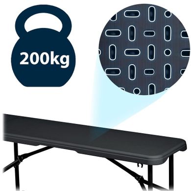 Plonos, zestaw cateringowy ogrodowy składany stół + 2 ławki, czarny, 180 cm
