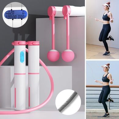 Profesjonalna skakanka crossfit z elektronicznym licznikiem LCD, różowo-biała