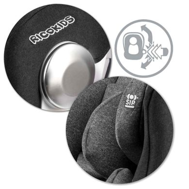 Ricokids, Stigo, fotelik samochodowy z daszkiem, obrotowy 360°, 0-36 kg, szary