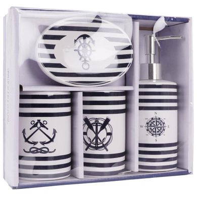 Bathroom Solutions, zestaw łazienkowy ceramiczny, biały marynistyczny, 4 elementy