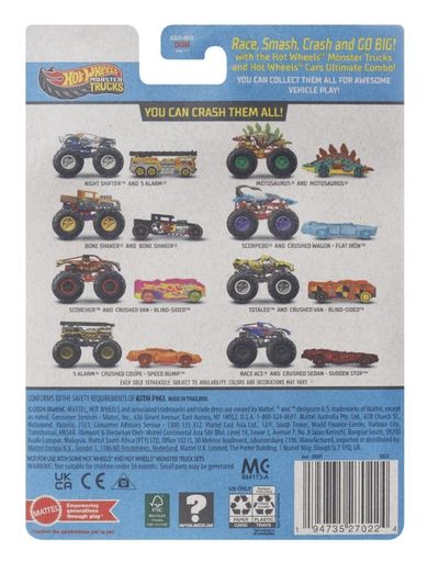 Hot Wheels, Monster Trucks, Scorcher + autko Hot Wheels, dwupak, 1:64, JCG31