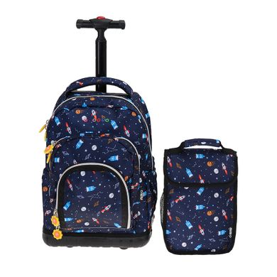 Kayokki, Plecak szkolny na kółkach i termiczny lunchbox, zestaw, granatowy, kosmos