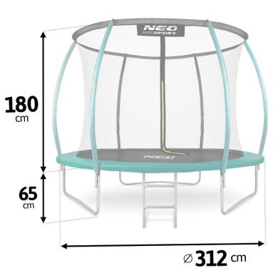 Neo-Sport, trampolina ogrodowa z siatką, profilowanymi słupkami i drabinką, 312 cm