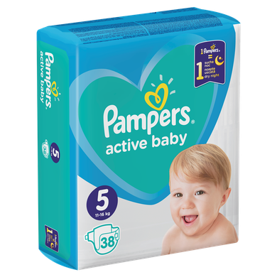 Pampers, Active Baby, pieluchy jednorazowe, rozmiar 5, Junior, 38 szt.