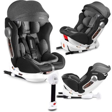 Ricokids, Stigo, fotelik samochodowy z daszkiem, obrotowy 360°, 0-36 kg, szary