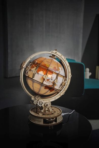 Robotime, Świecący Globus, drewniane puzzle 3D, 180 elementów