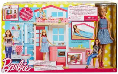 Barbie, dwupoziomowy domek Barbie, zestaw z lalką i akcesoriami