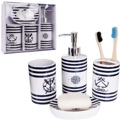 Bathroom Solutions, zestaw łazienkowy ceramiczny, biały marynistyczny, 4 elementy
