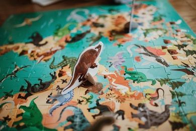 Janod, Dinozaury, puzzle edukacyjne z figurkami 3D, 200 elementów