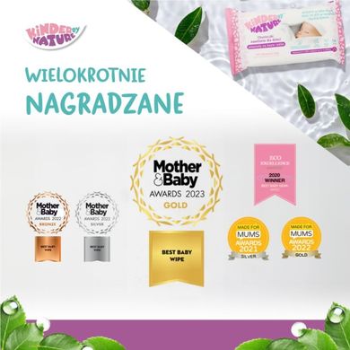 Kinder by Nature, zestaw: chusteczki nawilżane odpowiednie dla noworodków i dzieci + etui, 168 szt.