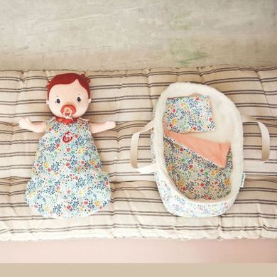 Lilliputiens, Kwiaty, koszyczek-nosidełko dla lalki z kocykiem i poduszką