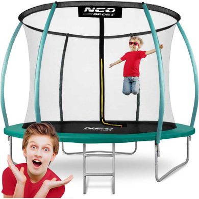 Neo-Sport, trampolina ogrodowa z siatką, profilowanymi słupkami i drabinką, 312 cm