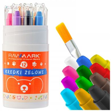 Rawmark, Misie, kredki żelowe, 12 szt. + pędzel