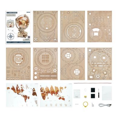 Robotime, Świecący Globus, drewniane puzzle 3D, 180 elementów