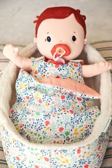 Lilliputiens, Kwiaty, koszyczek-nosidełko dla lalki z kocykiem i poduszką
