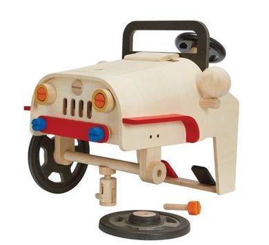 Plan Toys, Mały Mechanik, drewniany serwis samochodowy