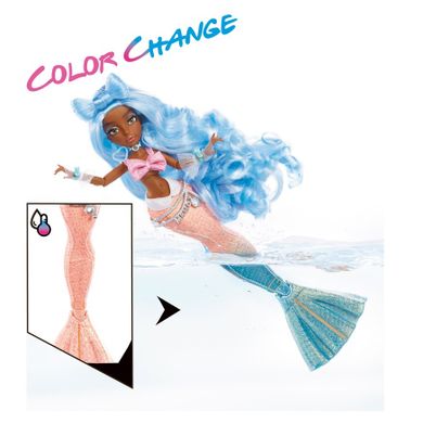 Mermaze Mermaidz, Syrenka Shellnelle, lalka modowa zmieniająca kolor, blue