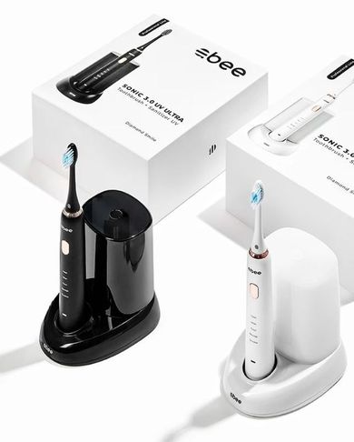 Abee, Dupont Sonic 3.0 UV Ultra, szczoteczka soniczna, dezynfekcja UV, końcówki z włókna, 2 szt., czarna