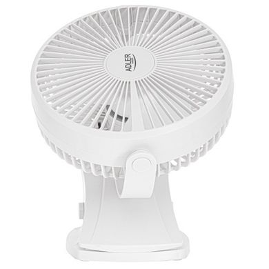 Adler, wentylator biurkowy z klipsem, akumulatorowy, biały, 15,5 cm, 360° obrót, USB-C
