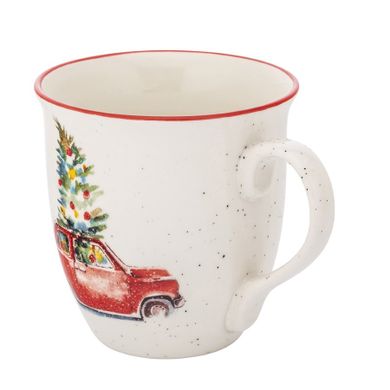 Altom Design, kubek baryłka duża z rantem nbc, 630 ml, czerwony świąteczny samochód